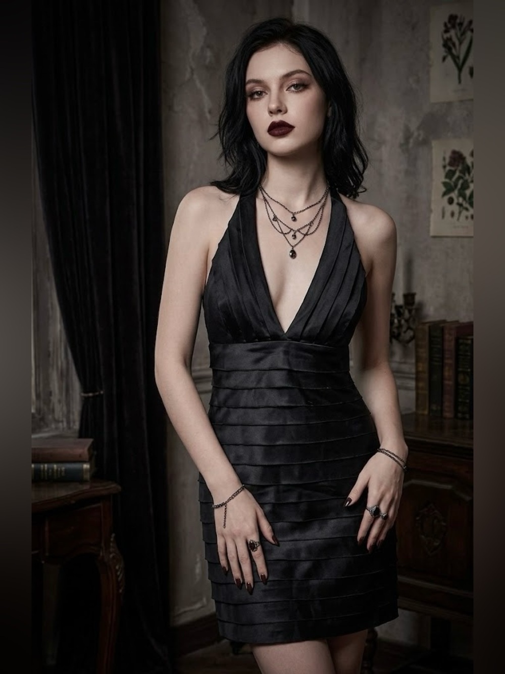 Tea If Hot Topic Black Tiered Satin Halter Mini Dress Flapper Mall Goth Tumblr S